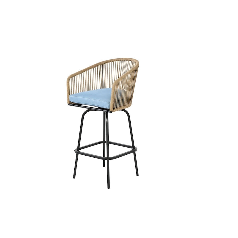 Outdoor Patio Bar Stools Set of 4 - All-Weather PE Rattan, High Backrest with Armrests, Steel Frame, Backyard/Pool/Balcony