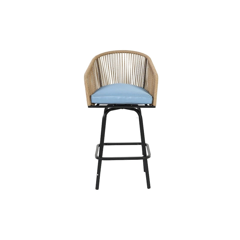 Outdoor Patio Bar Stools Set of 4 - All-Weather PE Rattan, High Backrest with Armrests, Steel Frame, Backyard/Pool/Balcony