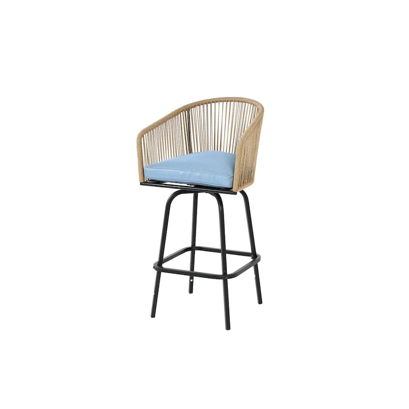Outdoor Patio Bar Stools Set of 4 - All-Weather PE Rattan, High Backrest with Armrests, Steel Frame, Backyard/Pool/Balcony