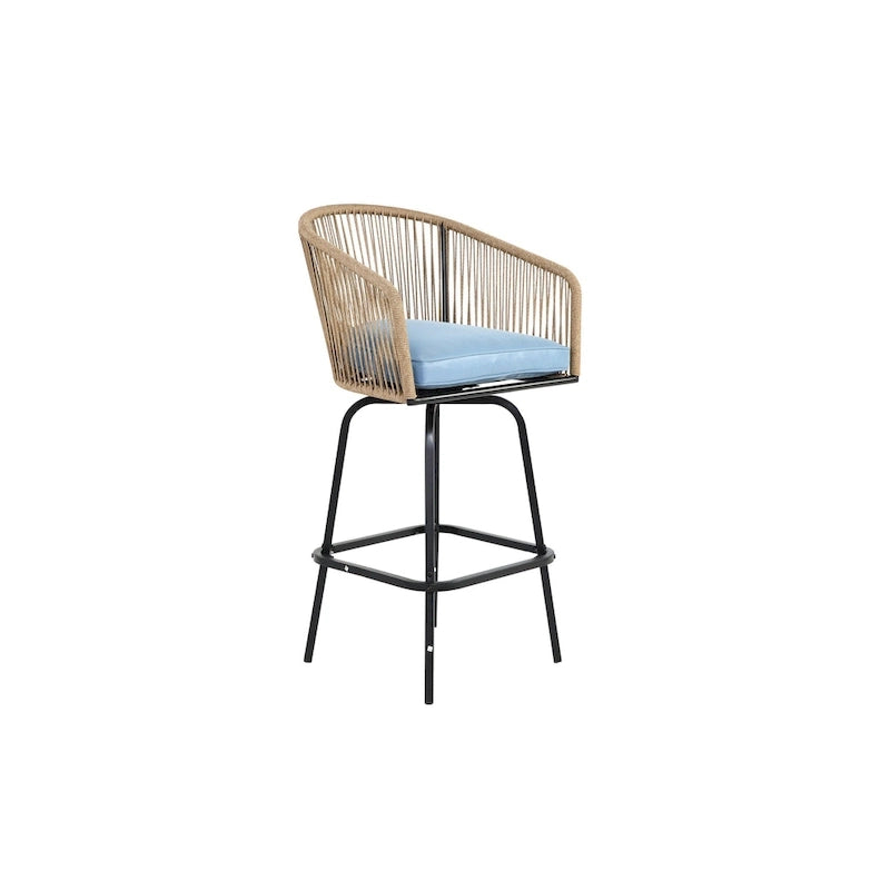 Outdoor Patio Bar Stools Set of 4 - All-Weather PE Rattan, High Backrest with Armrests, Steel Frame, Backyard/Pool/Balcony