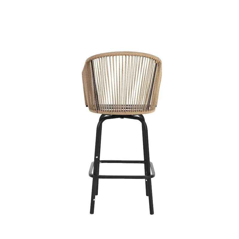 Outdoor Patio Bar Stools Set of 4 - All-Weather PE Rattan, High Backrest with Armrests, Steel Frame, Backyard/Pool/Balcony