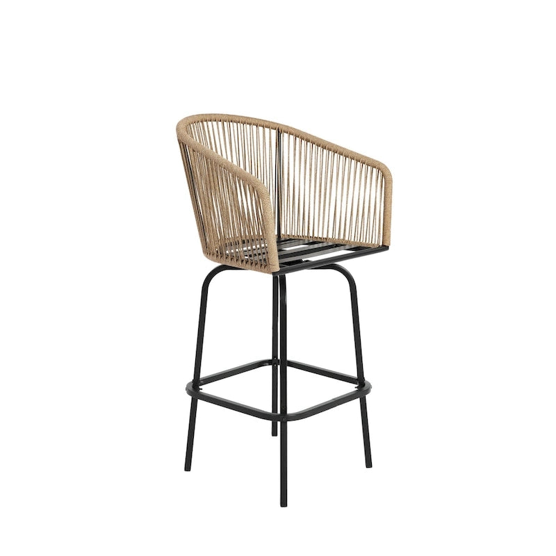Outdoor Patio Bar Stools Set of 4 - All-Weather PE Rattan, High Backrest with Armrests, Steel Frame, Backyard/Pool/Balcony