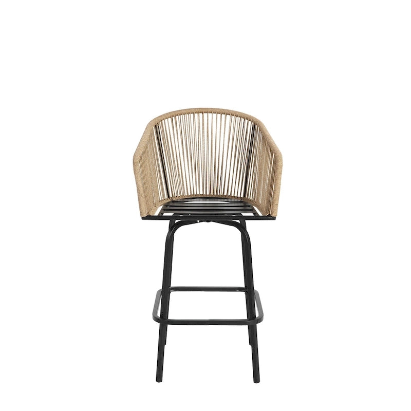 Outdoor Patio Bar Stools Set of 4 - All-Weather PE Rattan, High Backrest with Armrests, Steel Frame, Backyard/Pool/Balcony