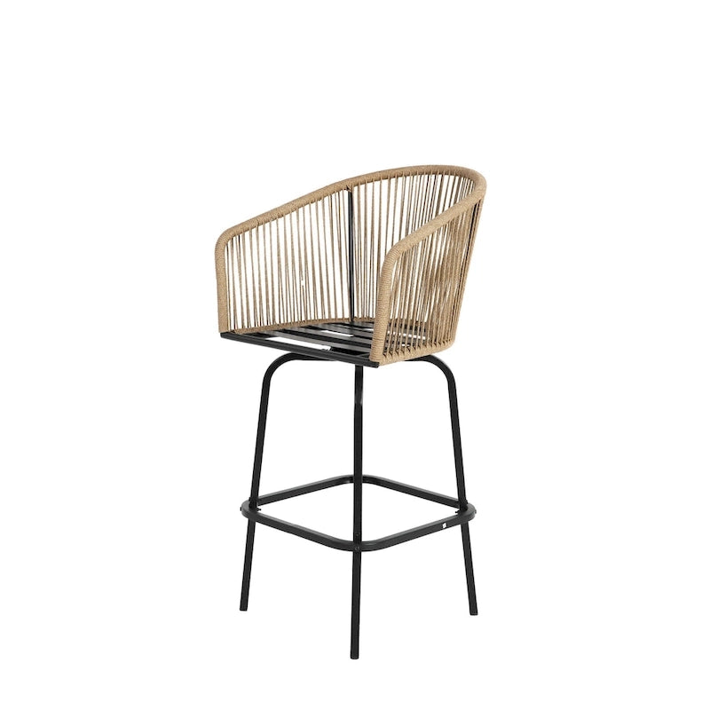 Outdoor Patio Bar Stools Set of 4 - All-Weather PE Rattan, High Backrest with Armrests, Steel Frame, Backyard/Pool/Balcony