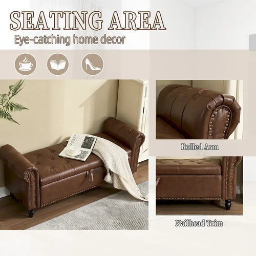 55.12 Upholstered Fabric Storage Ottoman Bench, Button Tufted Design, 275lbs Capacity for Living Room or Bedroom