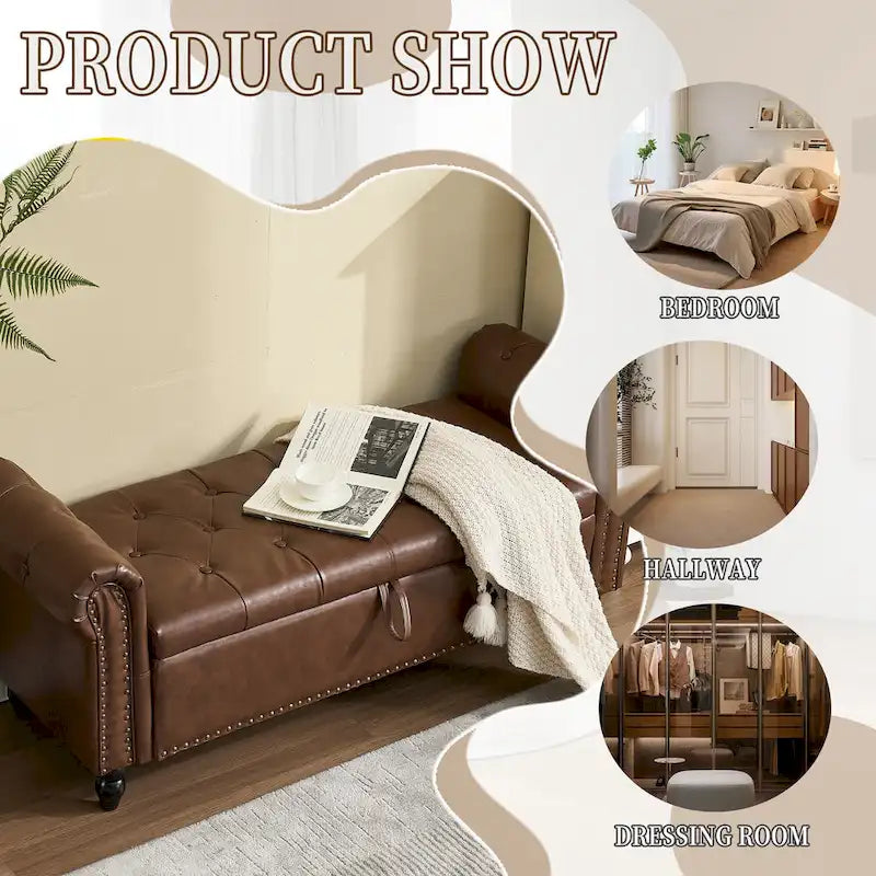 55.12 Upholstered Fabric Storage Ottoman Bench, Button Tufted Design, 275lbs Capacity for Living Room or Bedroom