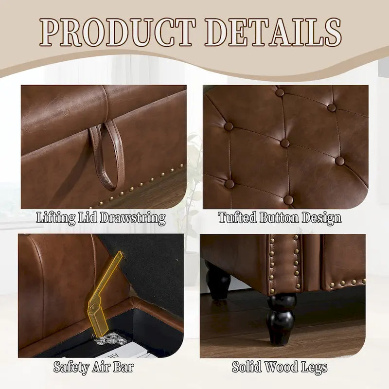 55.12 Upholstered Fabric Storage Ottoman Bench, Button Tufted Design, 275lbs Capacity for Living Room or Bedroom