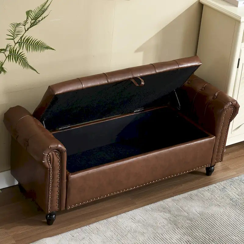 55.12 Upholstered Fabric Storage Ottoman Bench, Button Tufted Design, 275lbs Capacity for Living Room or Bedroom
