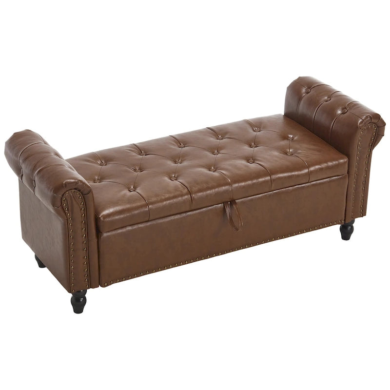 55.12 Upholstered Fabric Storage Ottoman Bench, Button Tufted Design, 275lbs Capacity for Living Room or Bedroom