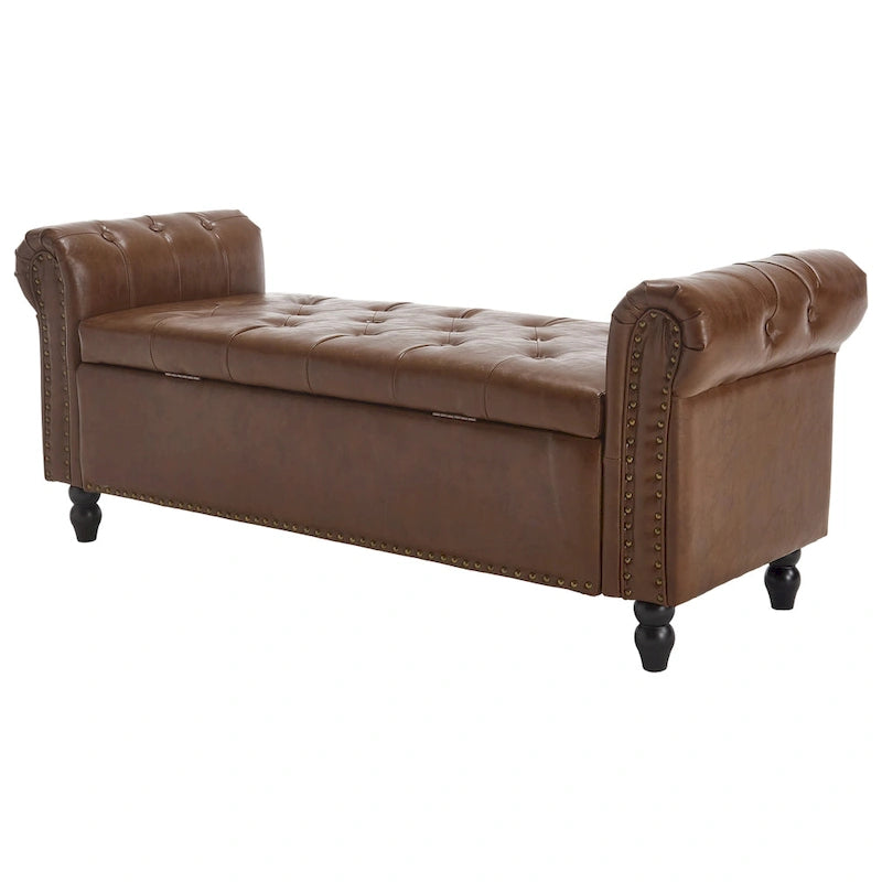 55.12 Upholstered Fabric Storage Ottoman Bench, Button Tufted Design, 275lbs Capacity for Living Room or Bedroom