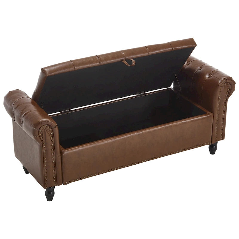 55.12 Upholstered Fabric Storage Ottoman Bench, Button Tufted Design, 275lbs Capacity for Living Room or Bedroom