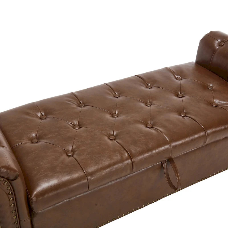 55.12 Upholstered Fabric Storage Ottoman Bench, Button Tufted Design, 275lbs Capacity for Living Room or Bedroom