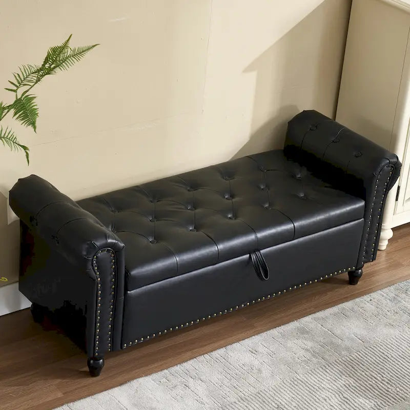 55.12 Upholstered Fabric Storage Ottoman Bench, Button Tufted Design, 275lbs Capacity for Living Room or Bedroom
