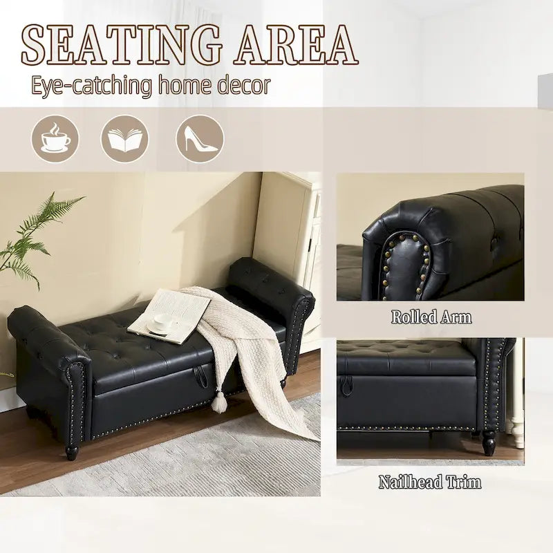 55.12 Upholstered Fabric Storage Ottoman Bench, Button Tufted Design, 275lbs Capacity for Living Room or Bedroom
