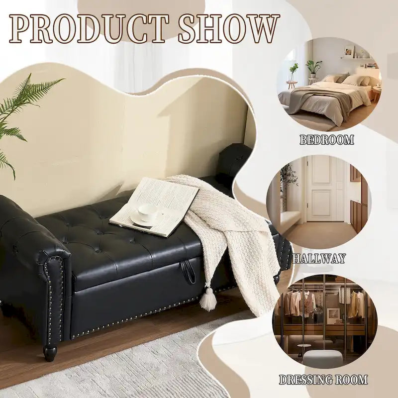 55.12 Upholstered Fabric Storage Ottoman Bench, Button Tufted Design, 275lbs Capacity for Living Room or Bedroom