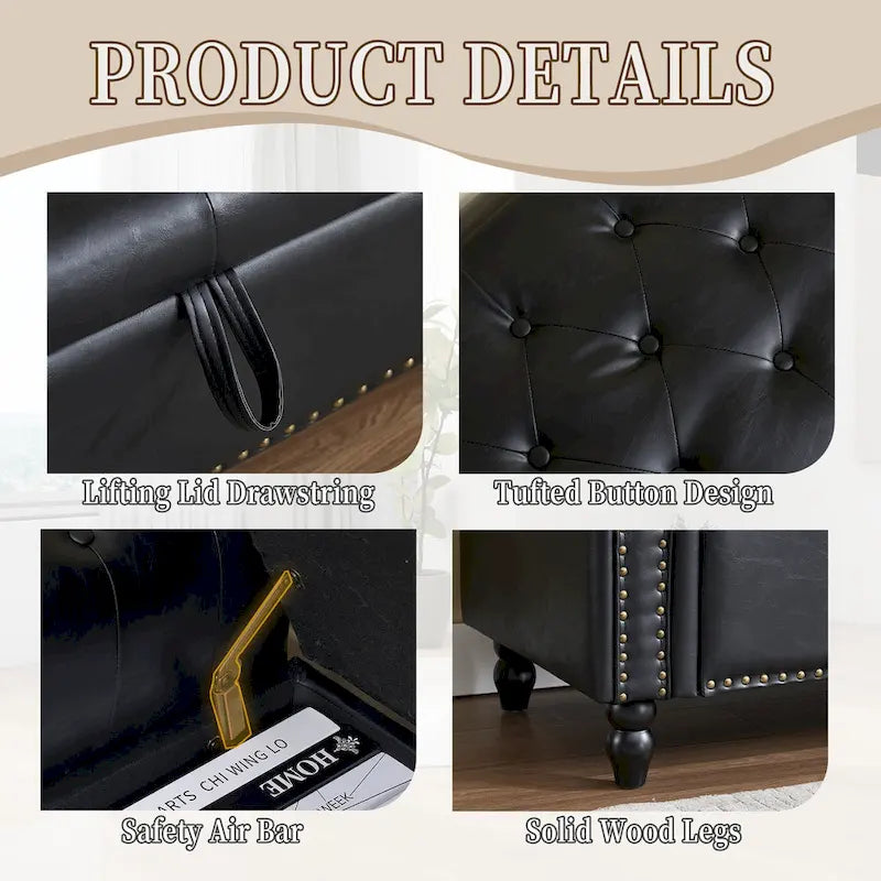 55.12 Upholstered Fabric Storage Ottoman Bench, Button Tufted Design, 275lbs Capacity for Living Room or Bedroom