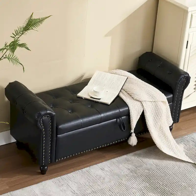 55.12 Upholstered Fabric Storage Ottoman Bench, Button Tufted Design, 275lbs Capacity for Living Room or Bedroom