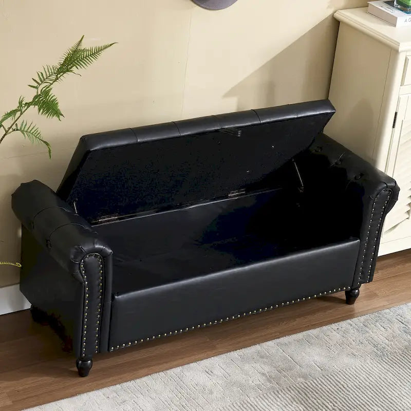 55.12 Upholstered Fabric Storage Ottoman Bench, Button Tufted Design, 275lbs Capacity for Living Room or Bedroom