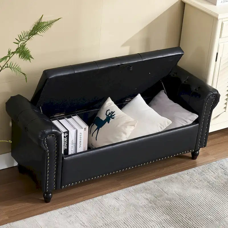 55.12 Upholstered Fabric Storage Ottoman Bench, Button Tufted Design, 275lbs Capacity for Living Room or Bedroom