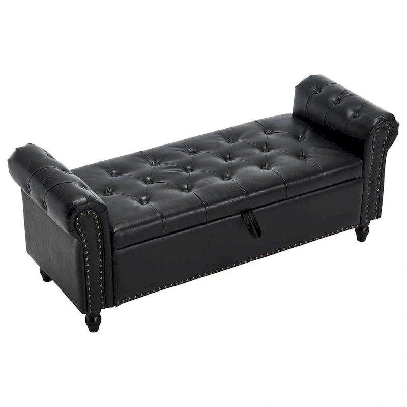 55.12 Upholstered Fabric Storage Ottoman Bench, Button Tufted Design, 275lbs Capacity for Living Room or Bedroom