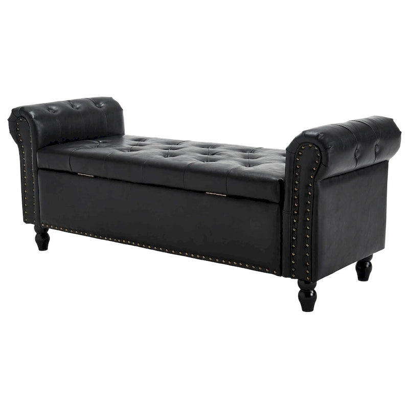 55.12 Upholstered Fabric Storage Ottoman Bench, Button Tufted Design, 275lbs Capacity for Living Room or Bedroom