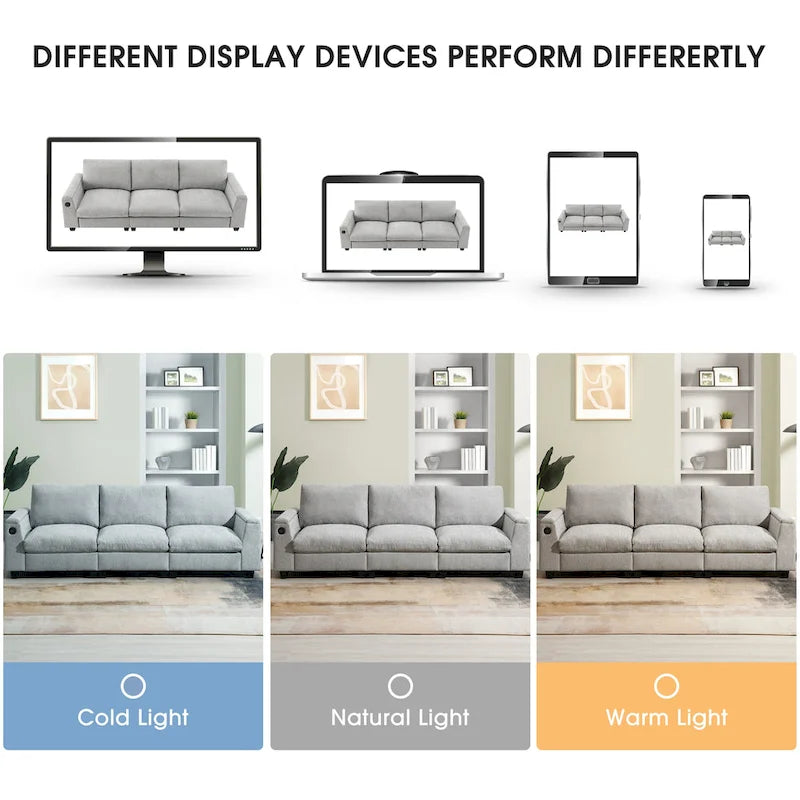 96" Chenille Smart Sectional Sofa with Bluetooth Speaker, USB Charger & Drop-Down Table - 3-Seater Cloud Couch