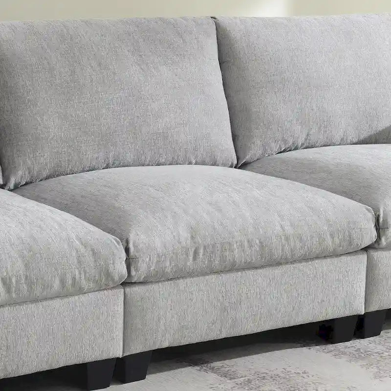 96" Chenille Smart Sectional Sofa with Bluetooth Speaker, USB Charger & Drop-Down Table - 3-Seater Cloud Couch