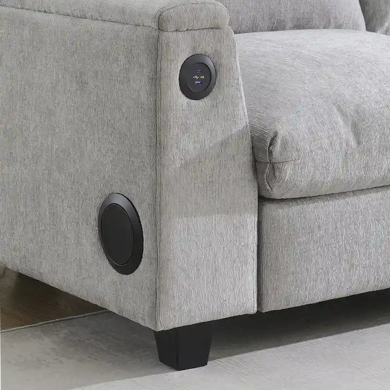 96" Chenille Smart Sectional Sofa with Bluetooth Speaker, USB Charger & Drop-Down Table - 3-Seater Cloud Couch