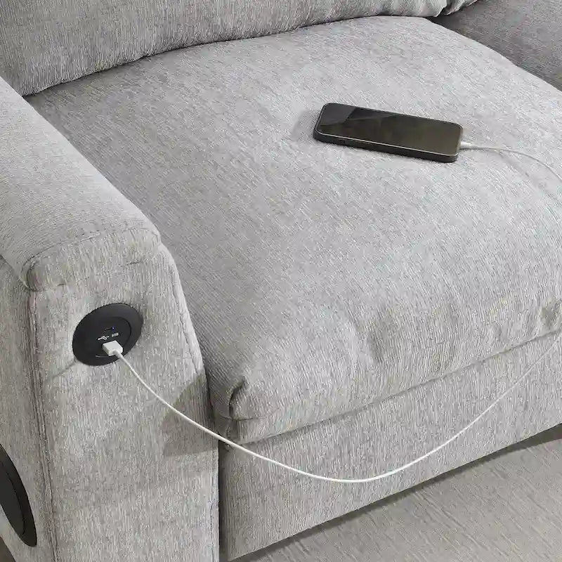 96" Chenille Smart Sectional Sofa with Bluetooth Speaker, USB Charger & Drop-Down Table - 3-Seater Cloud Couch