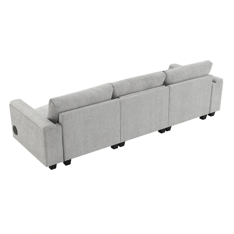 96" Chenille Smart Sectional Sofa with Bluetooth Speaker, USB Charger & Drop-Down Table - 3-Seater Cloud Couch