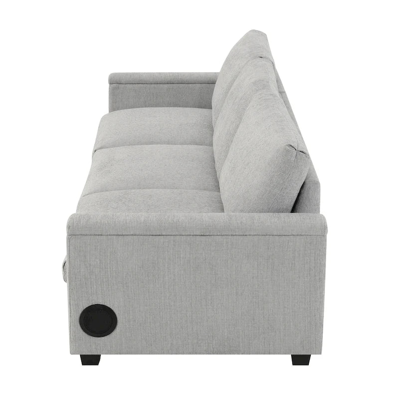 96" Chenille Smart Sectional Sofa with Bluetooth Speaker, USB Charger & Drop-Down Table - 3-Seater Cloud Couch