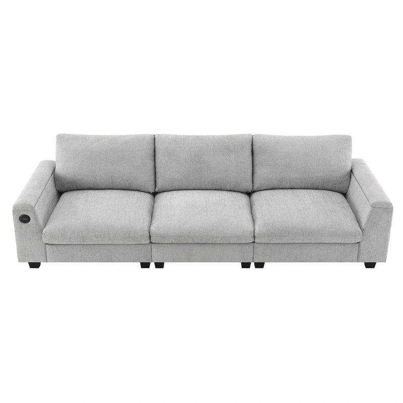 96" Chenille Smart Sectional Sofa with Bluetooth Speaker, USB Charger & Drop-Down Table - 3-Seater Cloud Couch