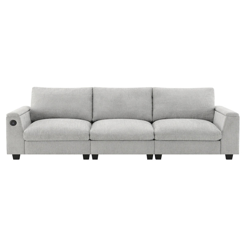 96" Chenille Smart Sectional Sofa with Bluetooth Speaker, USB Charger & Drop-Down Table - 3-Seater Cloud Couch