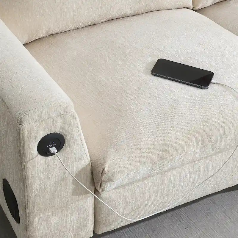 96" Chenille Smart Sectional Sofa with Bluetooth Speaker, USB Charger & Drop-Down Table - 3-Seater Cloud Couch