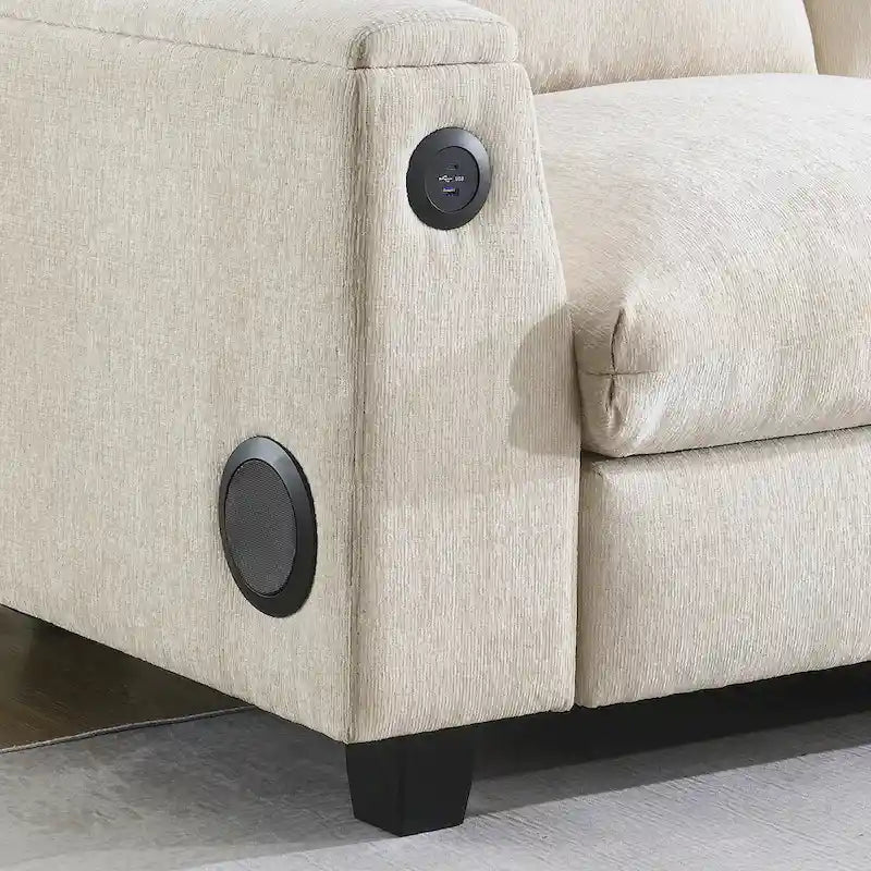 96" Chenille Smart Sectional Sofa with Bluetooth Speaker, USB Charger & Drop-Down Table - 3-Seater Cloud Couch