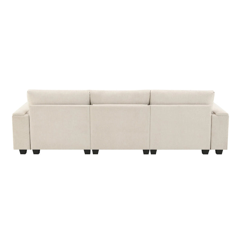 96" Chenille Smart Sectional Sofa with Bluetooth Speaker, USB Charger & Drop-Down Table - 3-Seater Cloud Couch