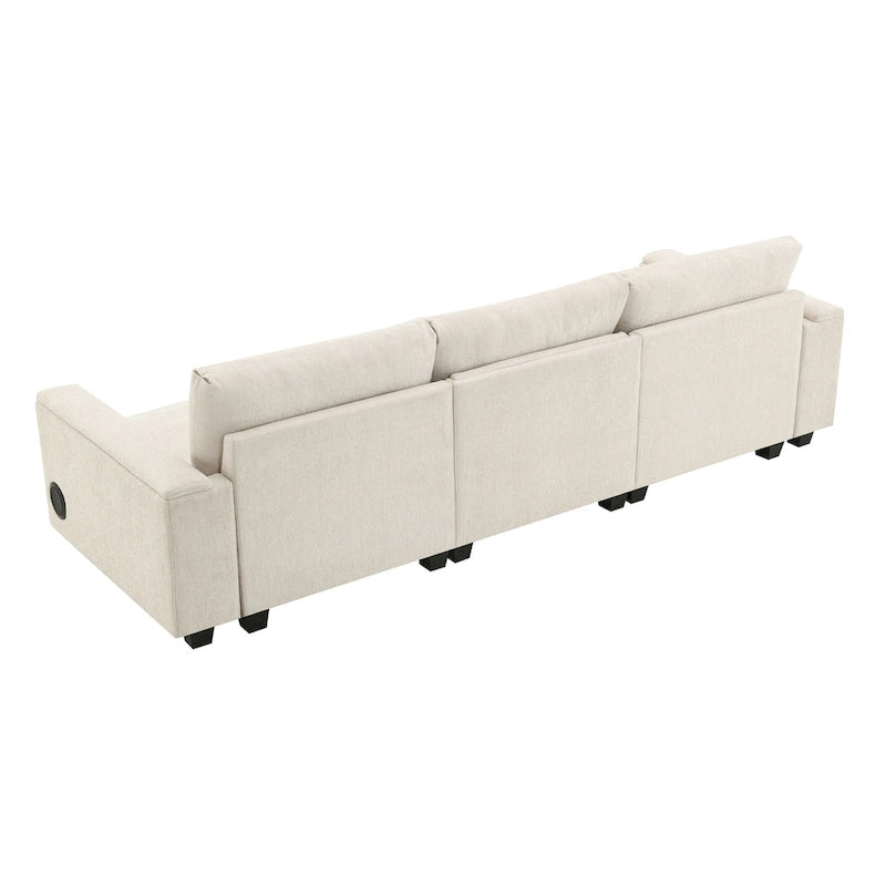 96" Chenille Smart Sectional Sofa with Bluetooth Speaker, USB Charger & Drop-Down Table - 3-Seater Cloud Couch