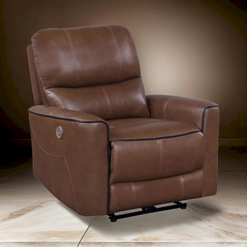Lima Power Recliner Chair, Brown Faux Leather, USB Port, Foam Cushions