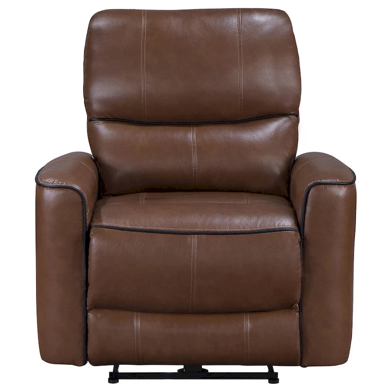 Power Recliner Chair with USB Port - Saddle Brown Faux Leather, Foam Cushions, Plywood & Metal Frame