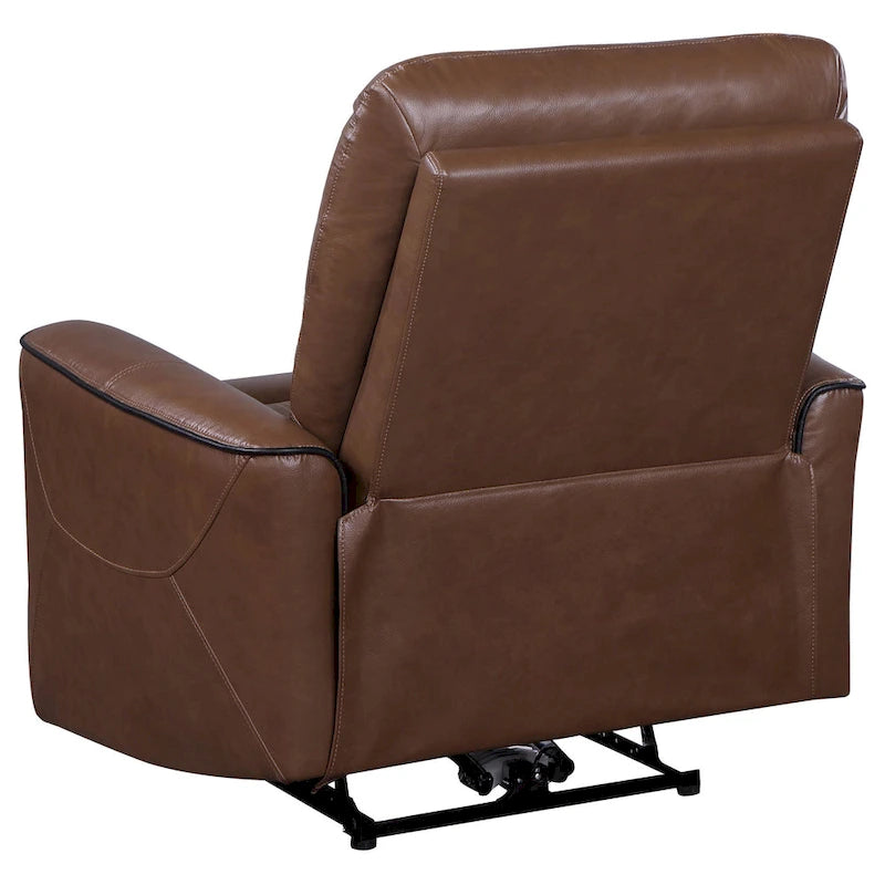 Power Recliner Chair with USB Port - Saddle Brown Faux Leather, Foam Cushions, Plywood & Metal Frame