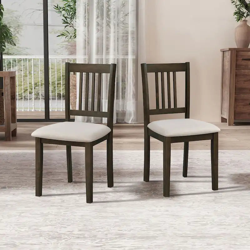 Mid-Century Modern 5-Piece Breakfast Nook Dining Set - Square Wooden Table & 4 Upholstered Chairs, Space-Saving