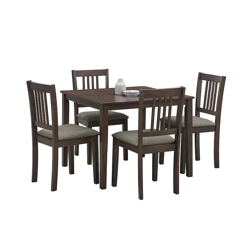 Mid-Century Modern 5-Piece Breakfast Nook Dining Set - Square Wooden Table & 4 Upholstered Chairs, Space-Saving