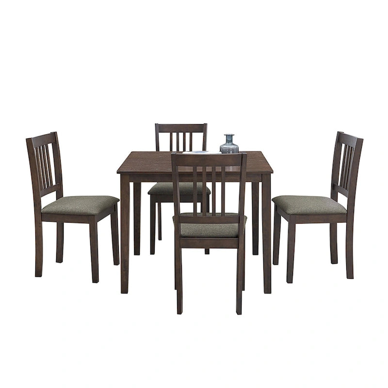 Mid-Century Modern 5-Piece Breakfast Nook Dining Set - Square Wooden Table & 4 Upholstered Chairs, Space-Saving