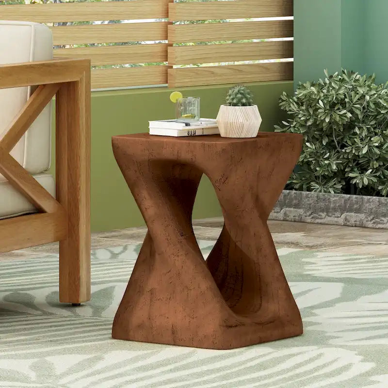 Twist Spiral Side Table - MGO Wood-Like Texture, 12x12x16", 200lb Capacity, Weather Resistant, Indoor/Outdoor Accent