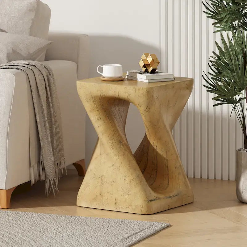 Twist Spiral Side Table - MGO Wood-Like Texture, 12x12x16", 200lb Capacity, Weather Resistant, Indoor/Outdoor Accent