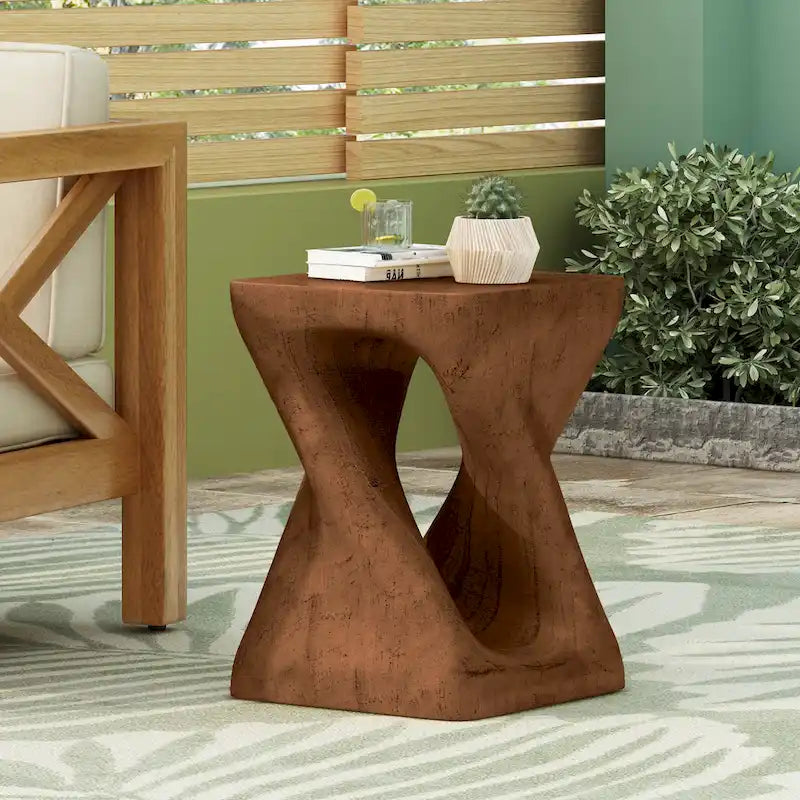 Twist Spiral Side Table - MGO Wood-Like Texture, 12x12x16", 200lb Capacity, Weather Resistant, Indoor/Outdoor Accent