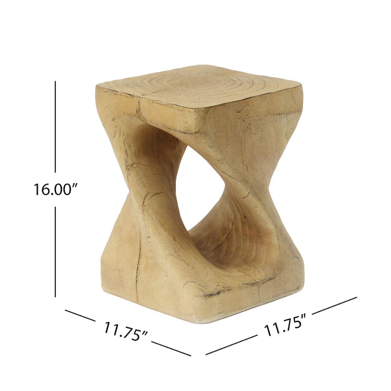 Twist Spiral Side Table - MGO Wood-Like Texture, 12x12x16", 200lb Capacity, Weather Resistant, Indoor/Outdoor Accent