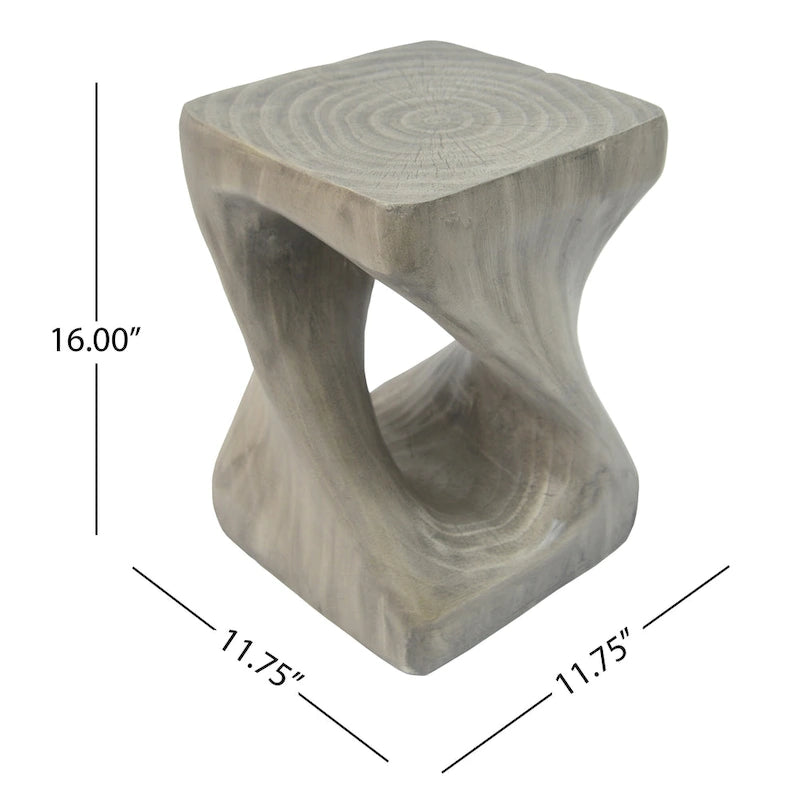 Twist Spiral Side Table - MGO Wood-Like Texture, 12x12x16", 200lb Capacity, Weather Resistant, Indoor/Outdoor Accent