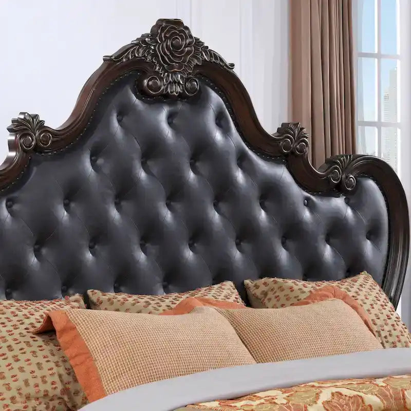 Traditional 3-Piece Solid Wood Bedroom Set - 1 Bed & 2 Nightstands, Button-Tufting, Nailhead Trim, Cedarwood Drawers