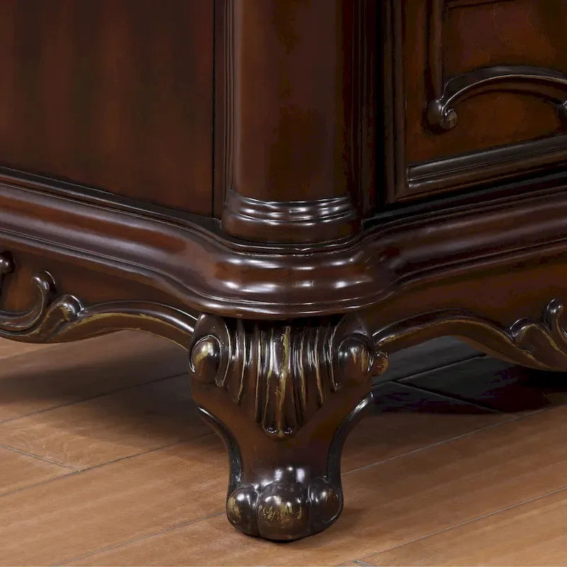 Traditional 3-Piece Solid Wood Bedroom Set - 1 Bed & 2 Nightstands, Button-Tufting, Nailhead Trim, Cedarwood Drawers